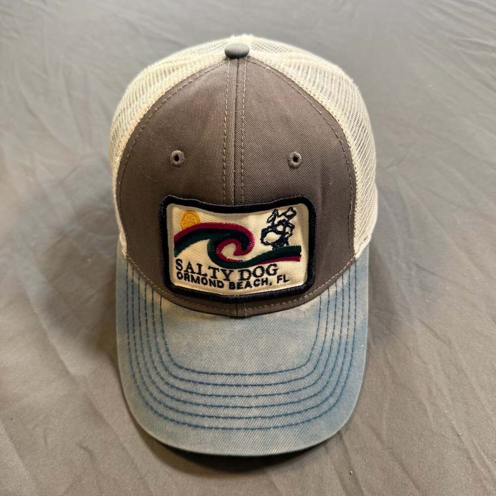 Blue 84 Salty Dog Ormond Beach FL Trucker Hat Gray Blue Mesh Snapback Cap